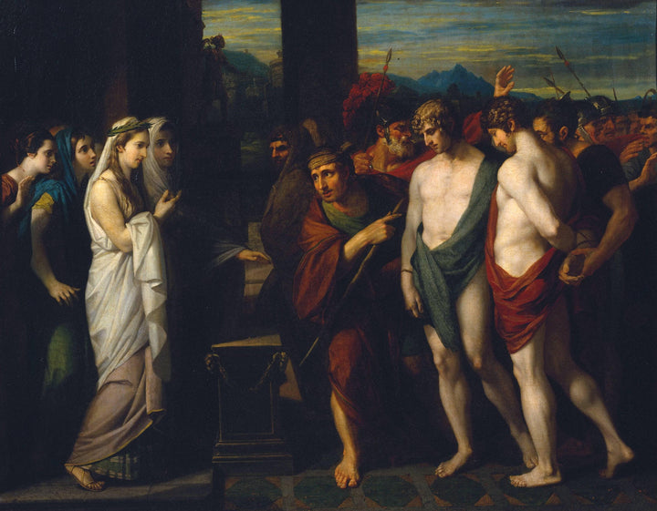Pylades and Orestes Brought as Victims before Iphigenia by Benjamin West — hand-painted cultural oil painting reproduction on canvas