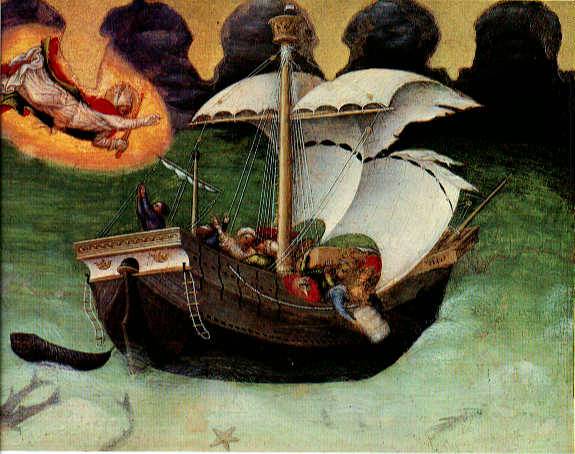 Quaratesi Altarpiece, St.Nicholas saves a storm tossed ship - Gentile da Fabriano