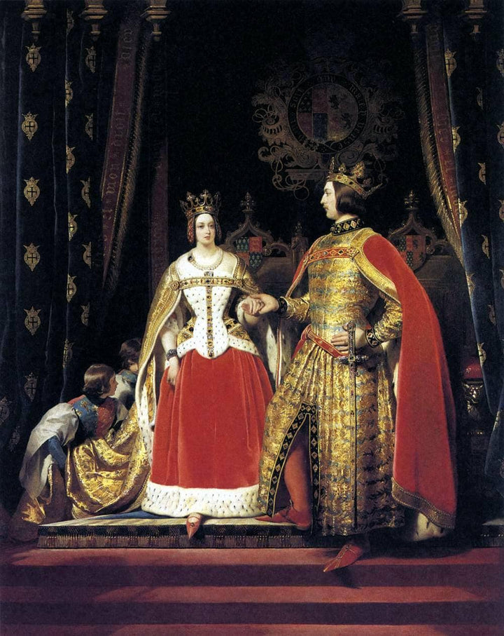 Queen Victoria and Prince Albert at the Bal Costumé of 12 May 1842 by Edwin Henry Landseer — hand-painted cultural oil painting reproduction on canvas