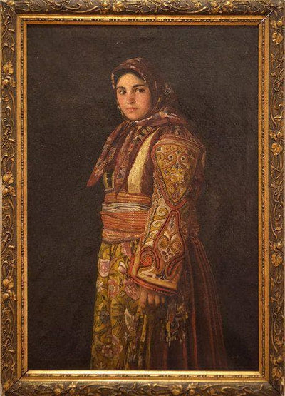 Radka Hadzhinikolova in a Macedonian Costume in study