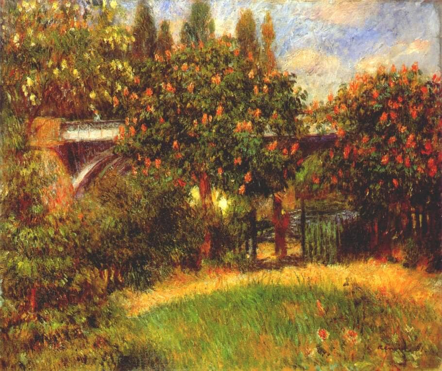 Railway Bridge at Chatou by Pierre-Auguste Renoir — hand-painted botanical oil painting reproduction on canvas
