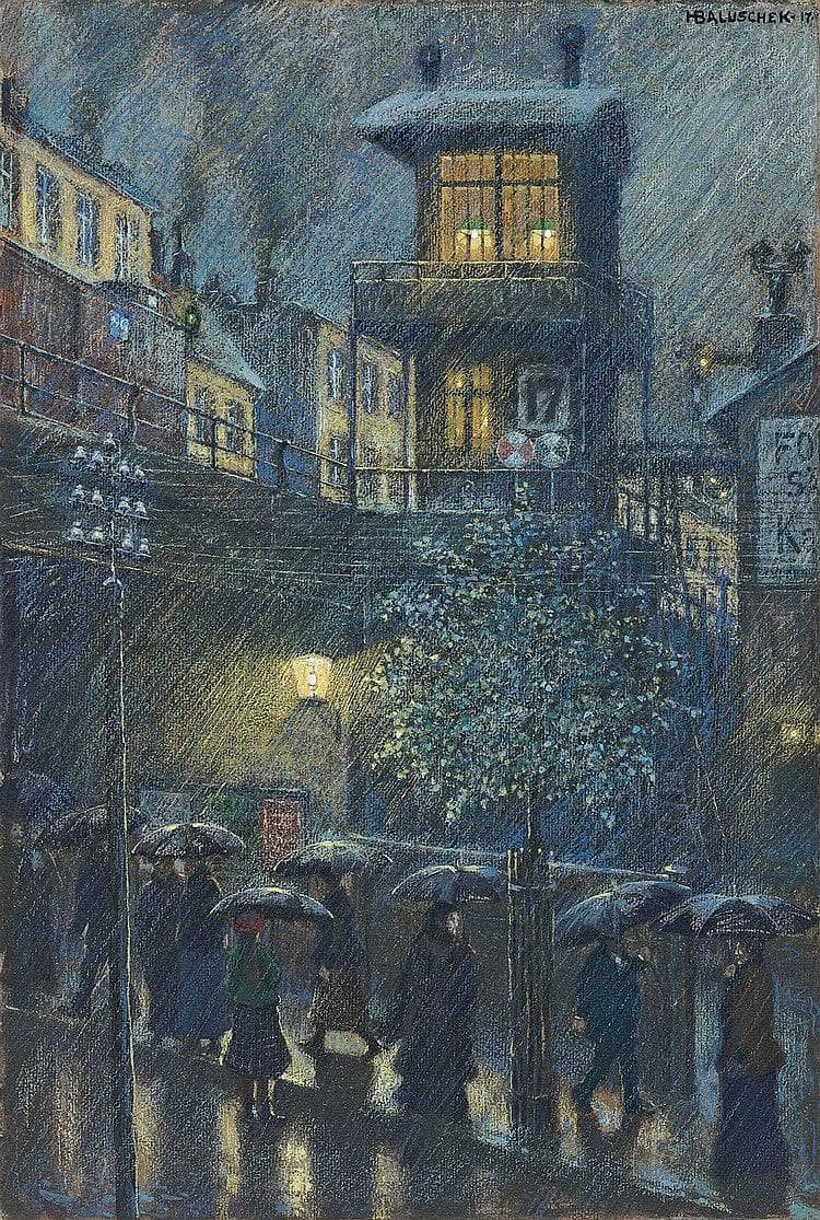 Rain by Hans Baluschek — hand-painted landscape oil painting reproduction on canvas