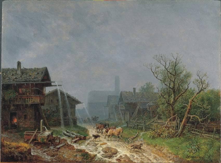 Rain Shower in Garmisch by Heinrich Bürkel — hand-painted landscape oil painting reproduction on canvas
