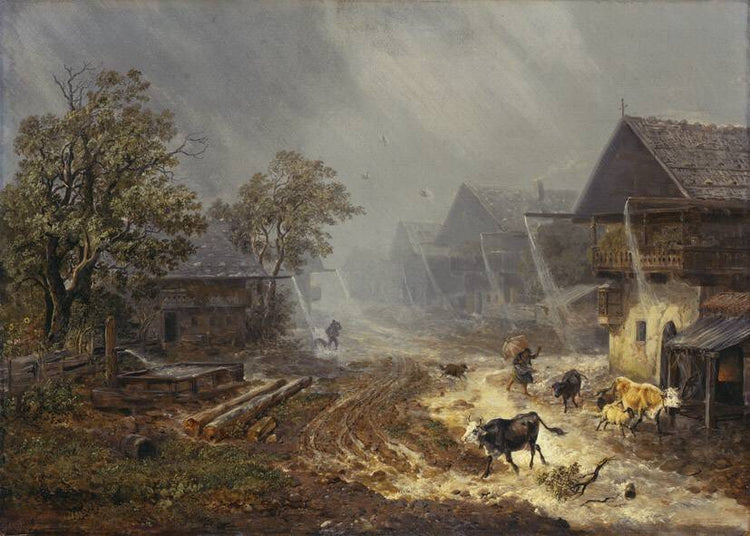 Rain showers in Partenkirchen - Heinrich Bürkel