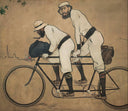 Ramon Casas and Pere Romeu on a Tandem by Ramon Casas — hand-painted portrait oil painting reproduction on canvas