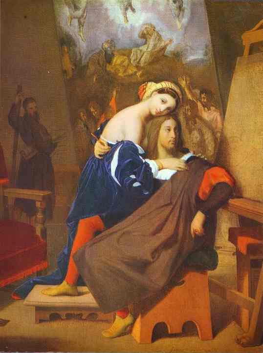 Raphael and Fornarina by Jean Auguste Dominique Ingres — hand-painted cultural oil painting reproduction on canvas