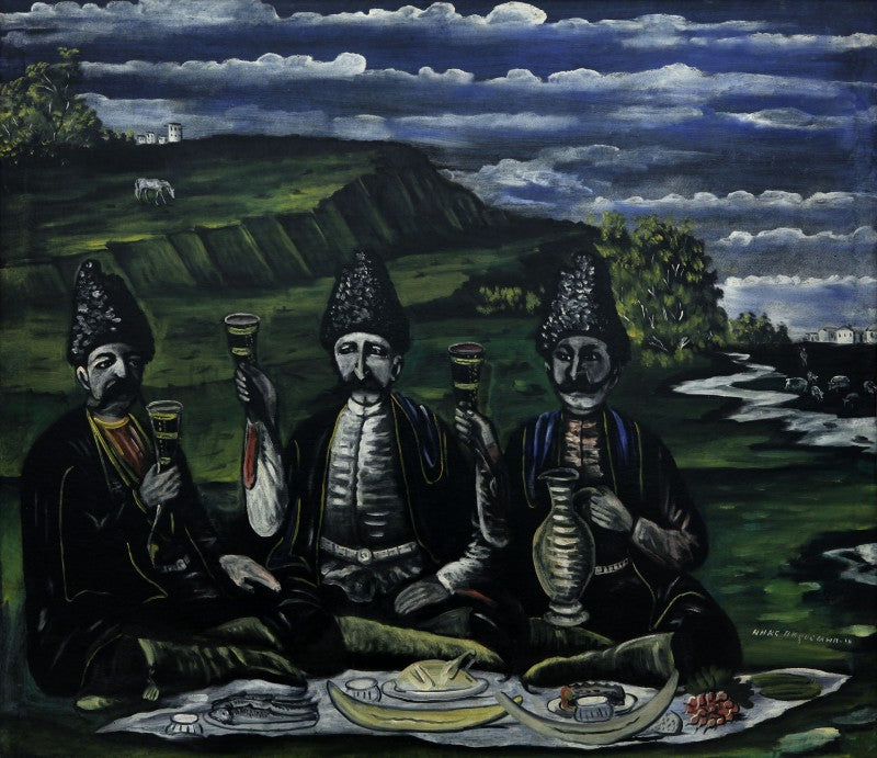 The feast of three Nobles in the valley - Niko Pirosmani