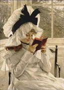 Reading a Book by James Tissot — hand-painted portrait oil painting reproduction on canvas