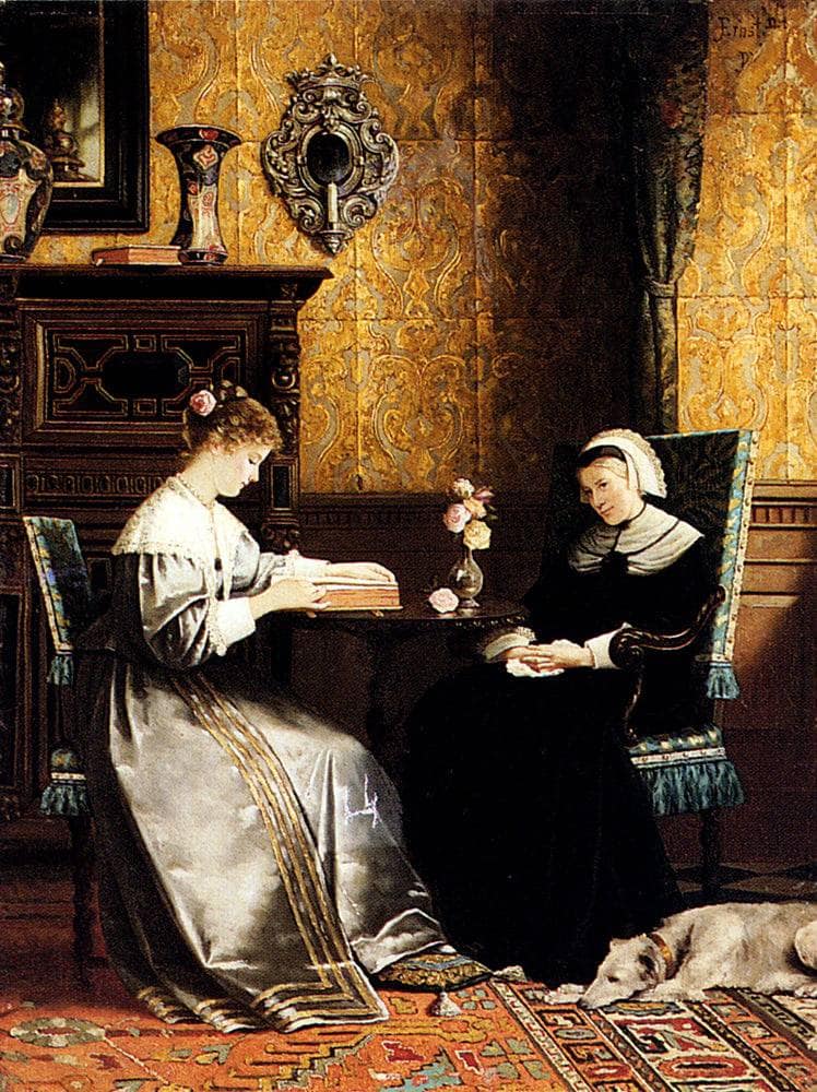 Reading a Book by Rudolf Ernst — hand-painted cultural oil painting reproduction on canvas