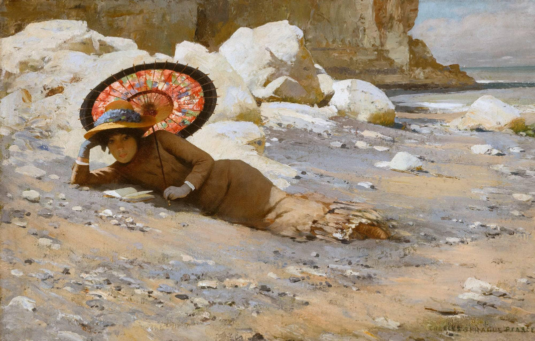 Reading by the Shore by Charles Sprague Pearce — hand-painted seascapes oil painting reproduction on canvas