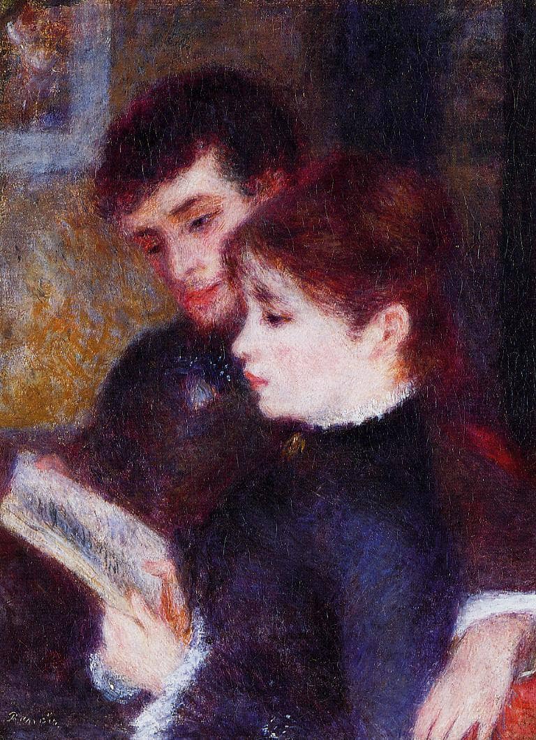 Reading Couple (Edmond Renoir and Marguerite Legrand) by Pierre-Auguste Renoir — hand-painted portrait oil painting reproduction on canvas