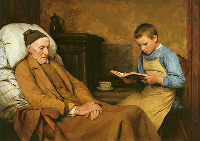 Reading Devotions to Grandfather by Albrecht Anker — oil painting reproduction