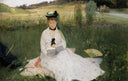 Reading with Green Umbrella by Berthe Morisot — male oil painting wall art, Impressionism