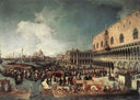 Reception of the Ambassador in the Doge's Palace by Canaletto — hand-painted landscape oil painting reproduction on canvas