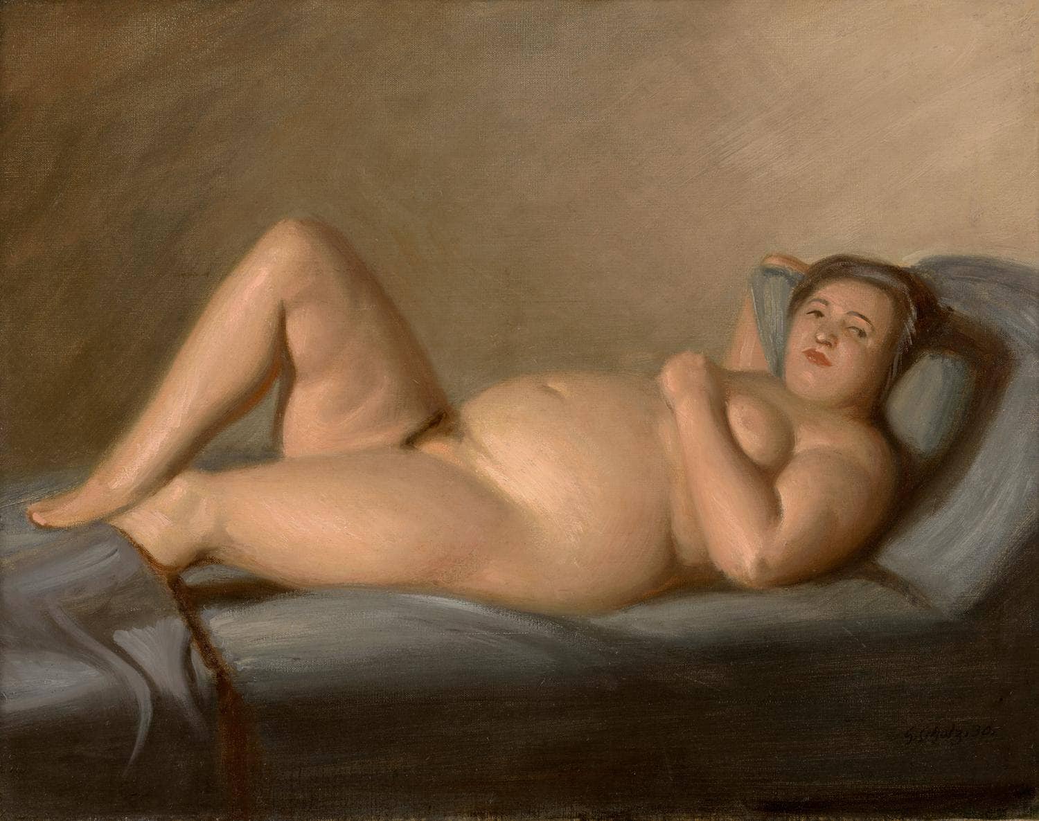 Reclining corpulent nude - Georg Scholz
