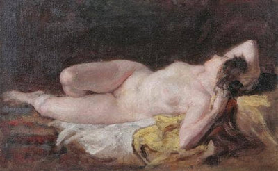 Reclining female nude in bedroom