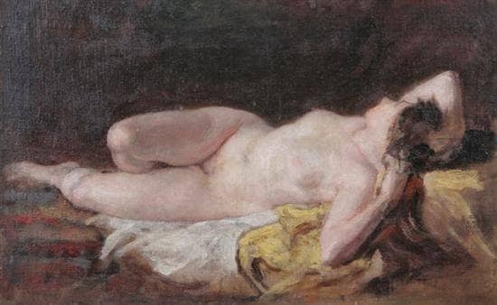 Reclining female nude on gallery wrap