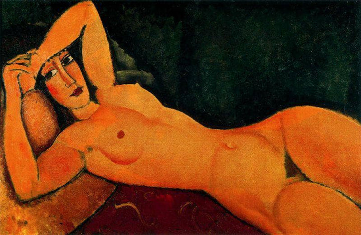 Reclining nude with Left Arm Resting on Forehead by Amedeo Modigliani — hand-painted nude oil painting reproduction on canvas