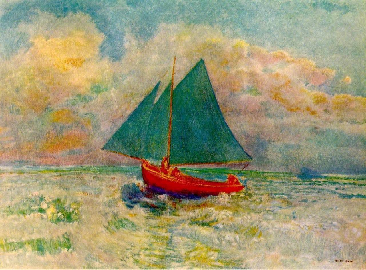 Red Boat with Blue Sails - Odilon Redon