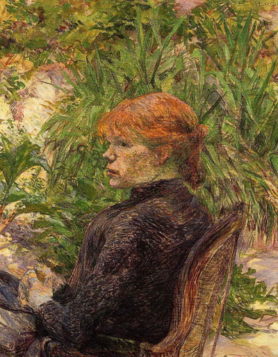 Red Haired Woman Seated in the Garden of M. Forest in home office