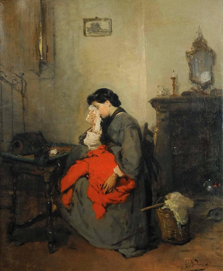 Red jacket by Gerolamo Induno — hand-painted portrait oil painting reproduction on canvas