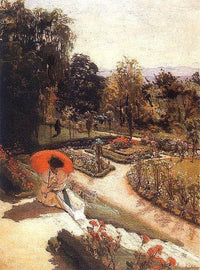 Red Umbrella by Józef Mehoffer — hand-painted landscape oil painting reproduction on canvas