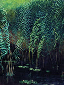 Reeds and water lilies by Isaac Levitan — hand-painted botanical oil painting reproduction on canvas