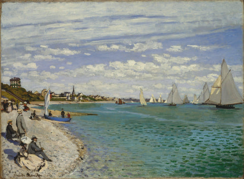 Hand-painted oil reproduction of Claude Monet's Regatta at Sainte-Adresse, a public-domain masterpiece