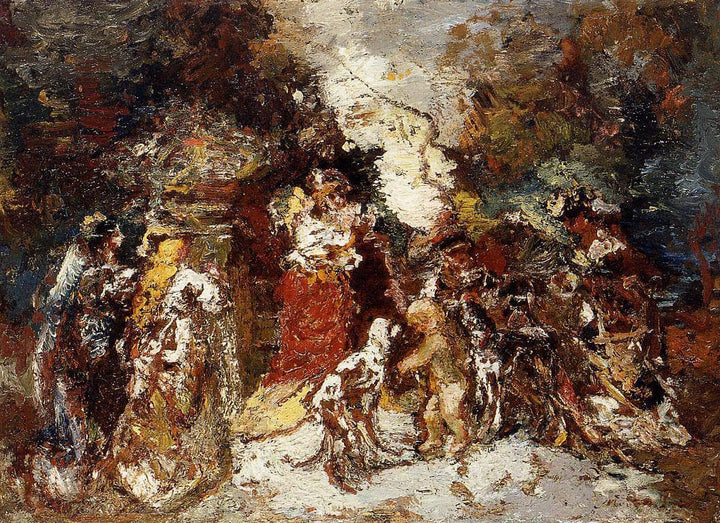 Rendezvous under the Flowered Bower by Adolphe Joseph Thomas Monticelli — hand-painted abstract oil painting reproduction on canvas