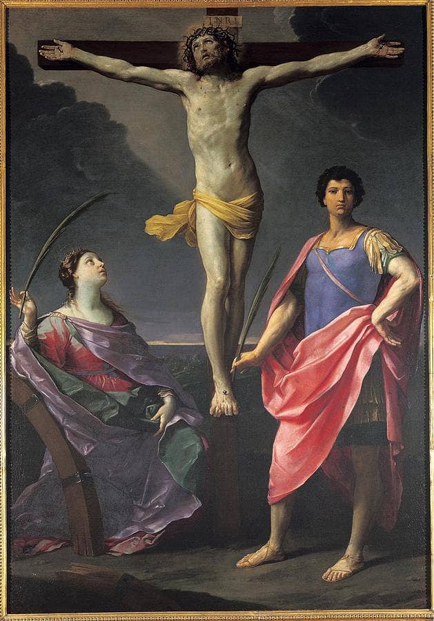 Jesus Christ Crucified between St. Catherine of Alexandria and St. Julius, by Guido Reni — hand-painted cultural oil painting reproduction on canvas