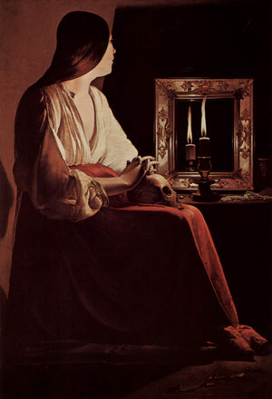 Repenting Magdalene, also called Magdalene and Two Flames - Georges de la Tour