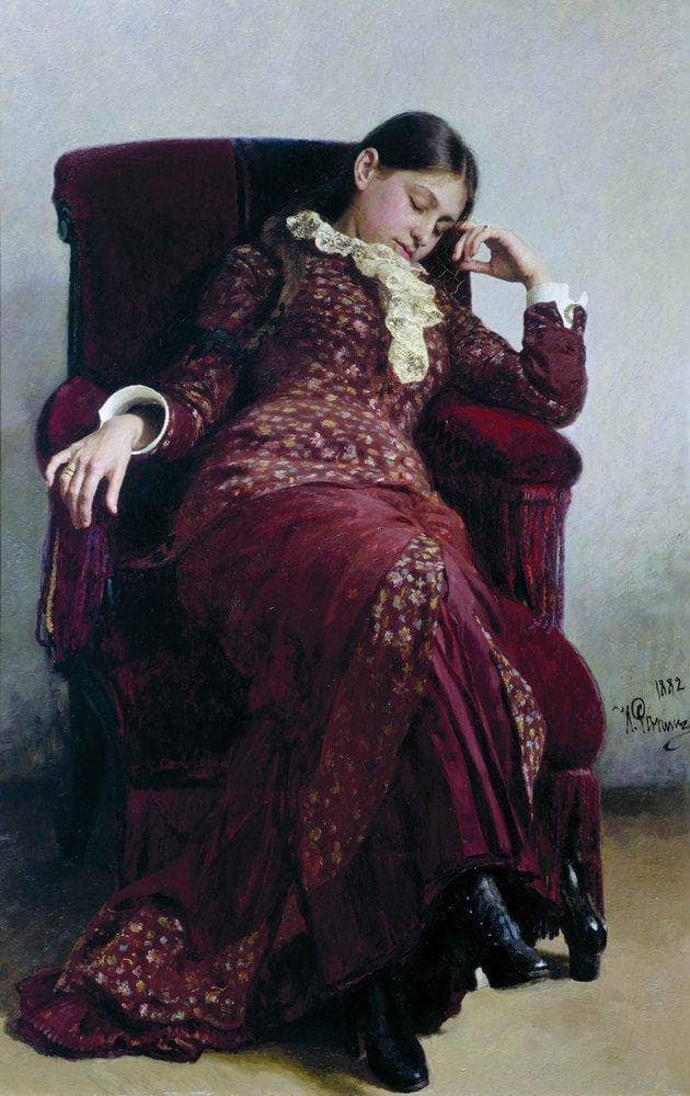 Rest. Portrait of Vera Repina, the Artist' s Wife. by Ilya Repin — hand-painted portrait oil painting reproduction on canvas