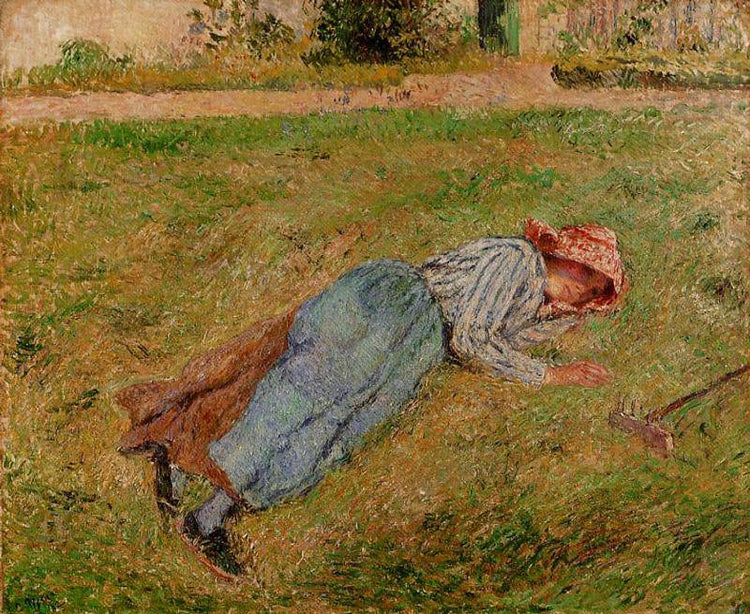 Resting, Peasant Girl Lying on the Grass, Pontoise - Camille Pissarro