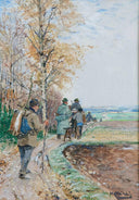 Return from the autumn hunt by Hugo Mühlig — rural oil painting wall art, Impressionism