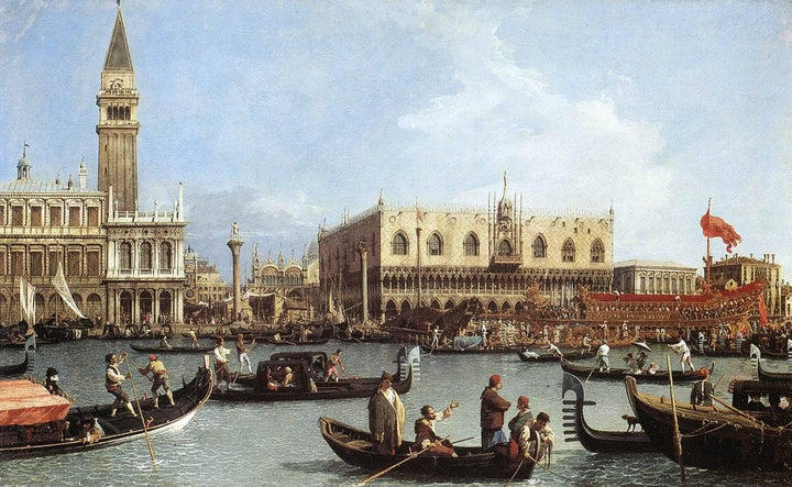 Return of the Bucentoro to the Molo on Ascension Day by Canaletto — hand-painted cultural oil painting reproduction on canvas
