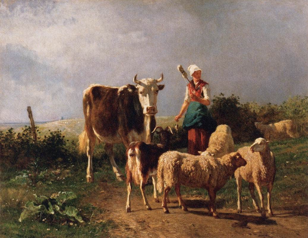 Return of the Herd by Constant Troyon — hand-painted animal oil painting reproduction on canvas