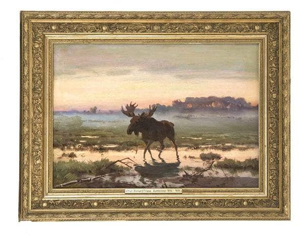 Ziehender Elch im Morgenlicht by Richard Friese — hand-painted animal oil painting reproduction on canvas