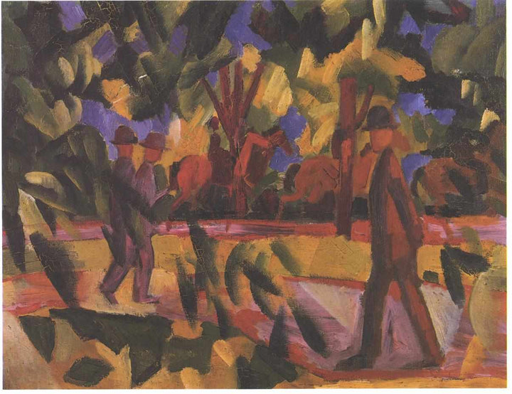 Riders and walkers at a parkway by August Macke — hand-painted abstract oil painting reproduction on canvas