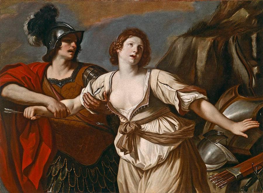 Rinaldo Restraining Armida from Wounding Herself with an Arrow by Guercino — hand-painted portrait oil painting reproduction on canvas