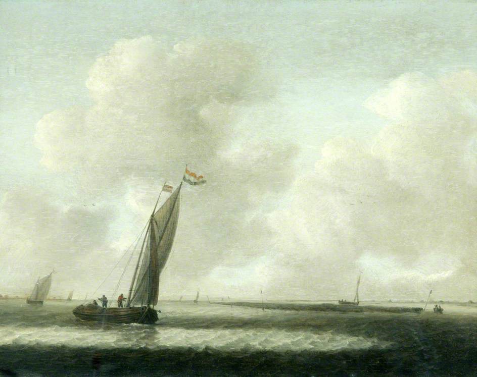 River Estuary with Shipping on a Windy Day - Simon de Vlieger