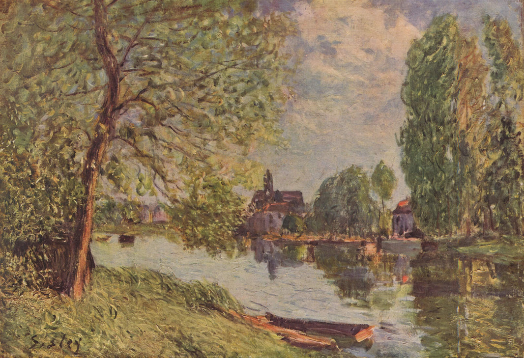 River Landscape by Moret sur Loing by Alfred Sisley — hand-painted botanical oil painting reproduction on canvas