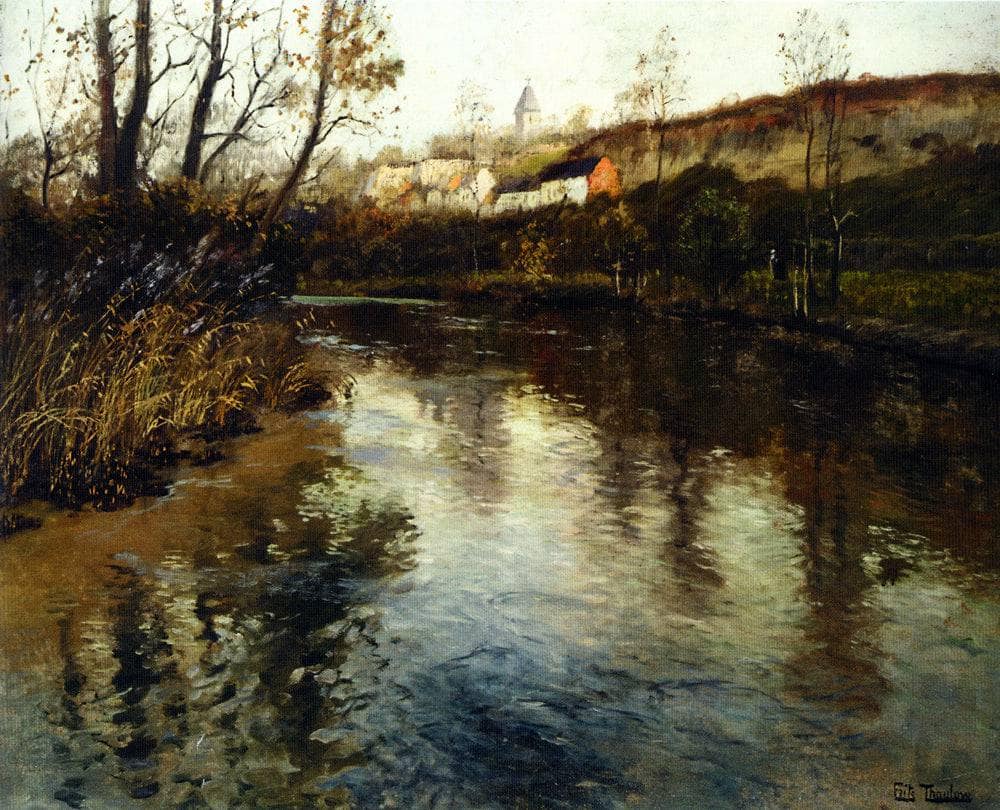 River Landscape by Frits Thaulow — hand-painted eco oil painting reproduction on canvas