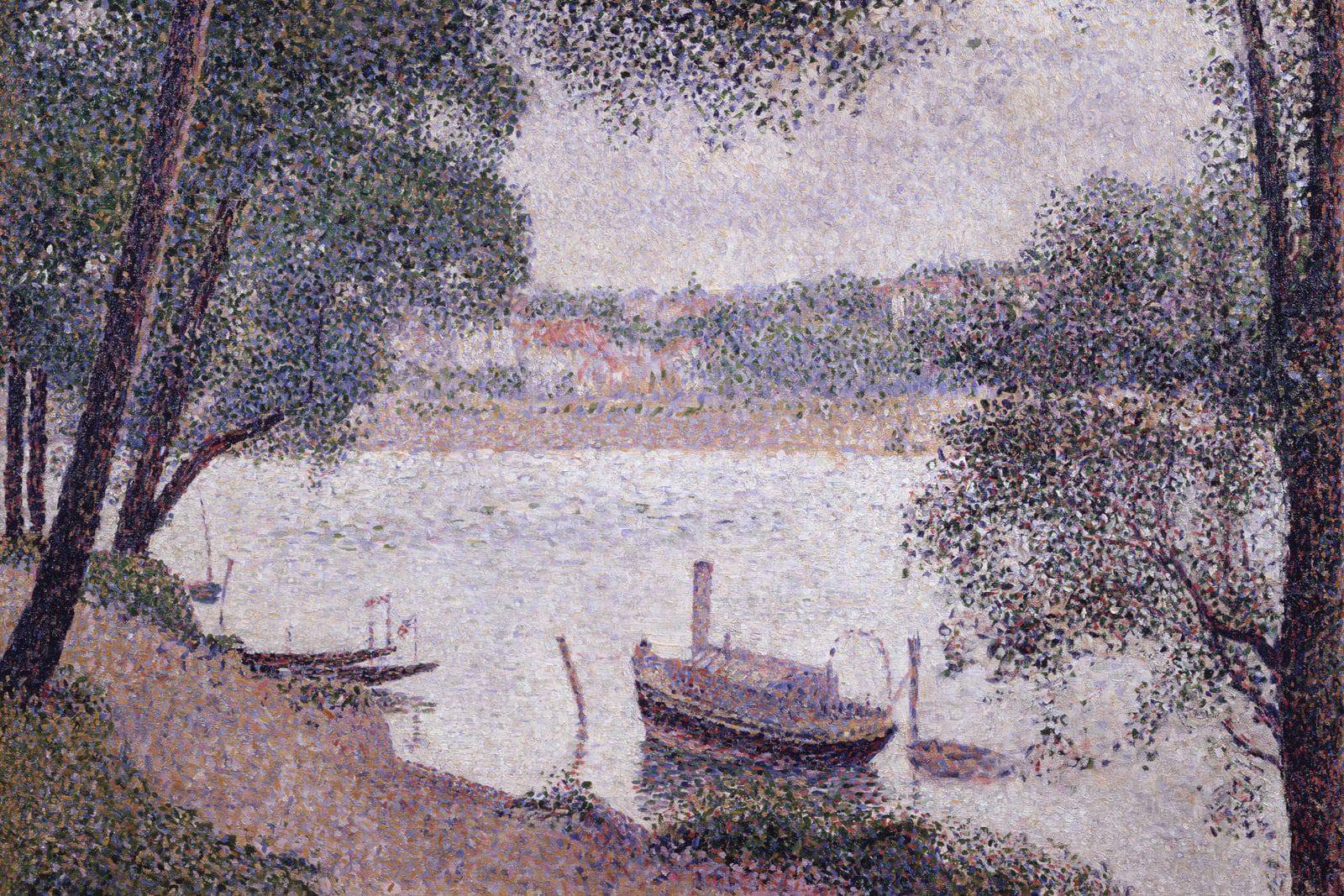 River Landscape with a boat - Georges Seurat