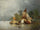 River landscape with barges in entryway