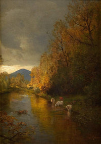 River landscape with grazing cattle by Albert Flamm — hand-painted landscape oil painting reproduction on canvas