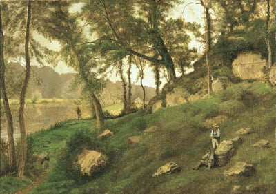 River landscape with peasants