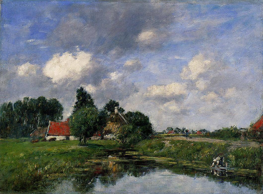 River near Dunkirk by Eugene Boudin — hand-painted botanical oil painting reproduction on canvas