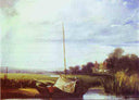 River Scene in France by Richard Parkes Bonington — ships oil painting wall art, Romanticism