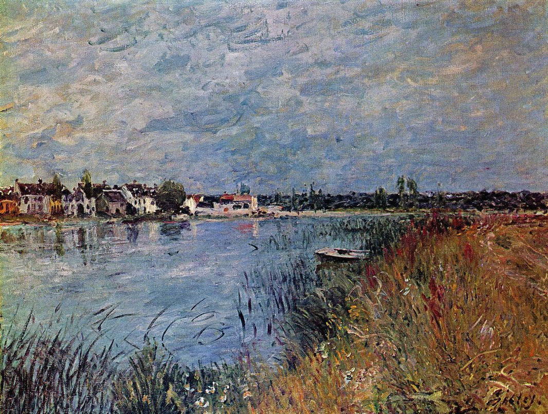 Riverbank at Saint Mammes by Alfred Sisley — hand-painted landscape oil painting reproduction on canvas