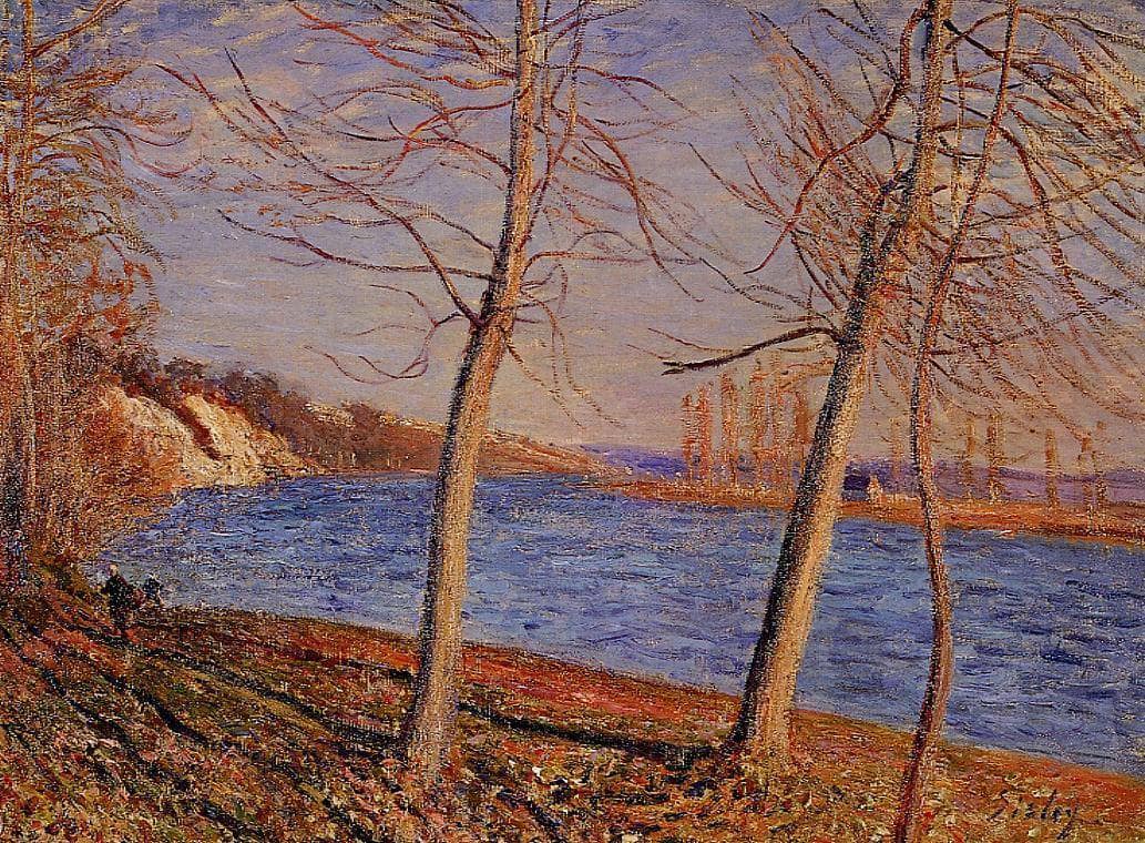 Riverbank at Veneux by Alfred Sisley — hand-painted botanical oil painting reproduction on canvas